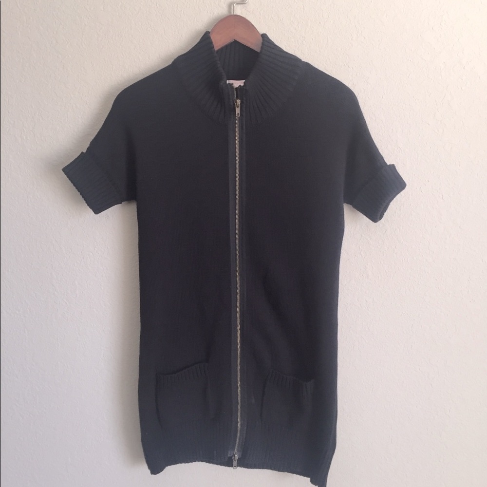 Black Knit Zip Front Sweater